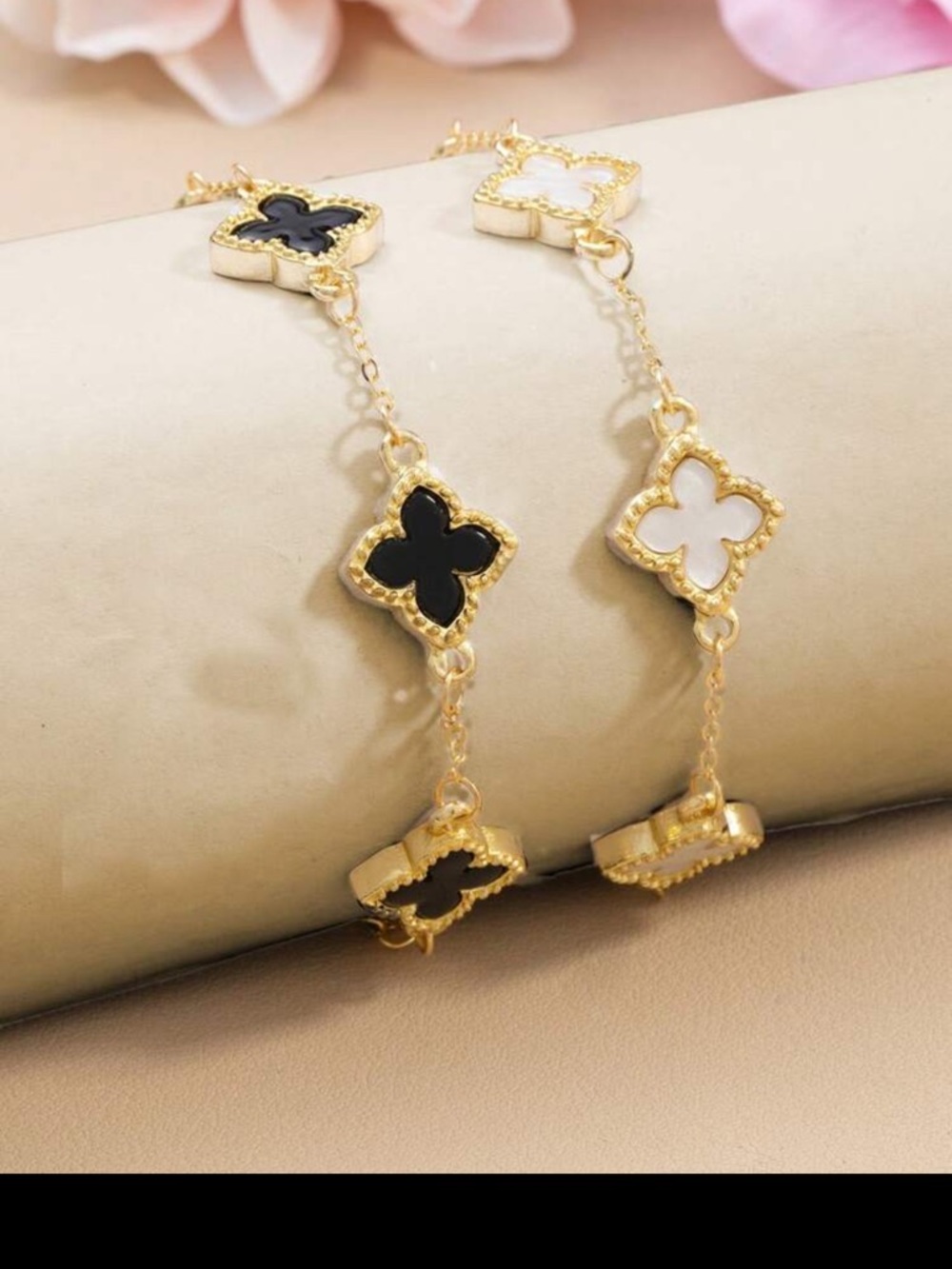 Gold & White Clover Link Bracelet, White Clover Bracelet - Picture 4 of 5
